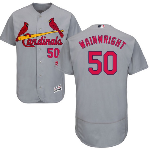 Authentic Men's Adam Wainwright Grey Road Jersey - #50 Baseball St. Louis Cardinals Flex Base