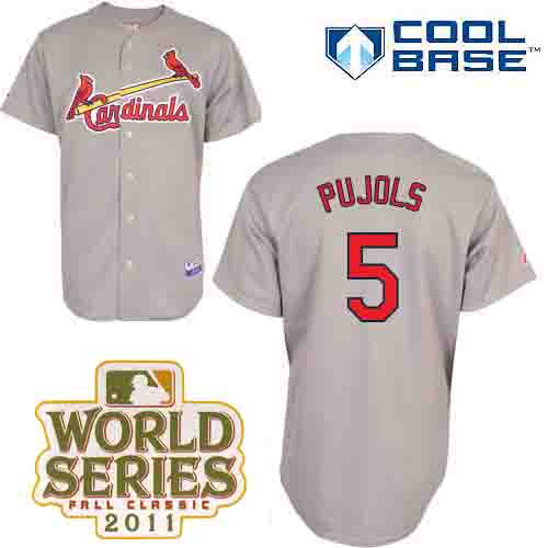 Men's St. Louis Cardinals #5 Albert Pujols Authentic Grey Cool Base 2011 World Series Patch Baseball Jersey