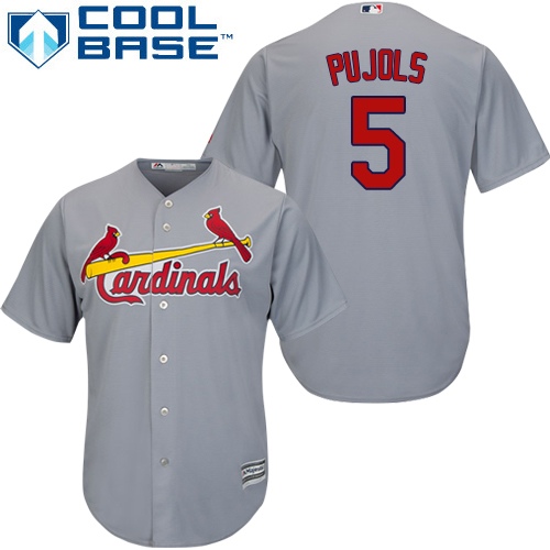 Men's St. Louis Cardinals #5 Albert Pujols Replica Grey Road Cool Base Baseball Jersey