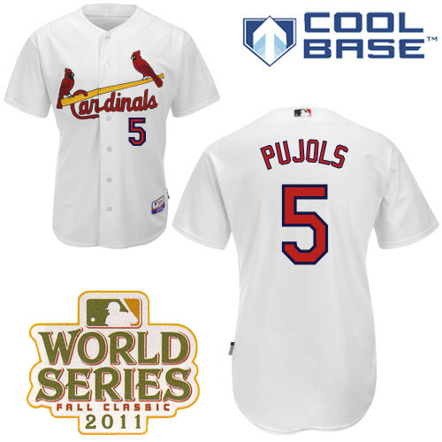 Men's St. Louis Cardinals #5 Albert Pujols Replica White Cool Base 2011 World Series Patch Baseball Jersey