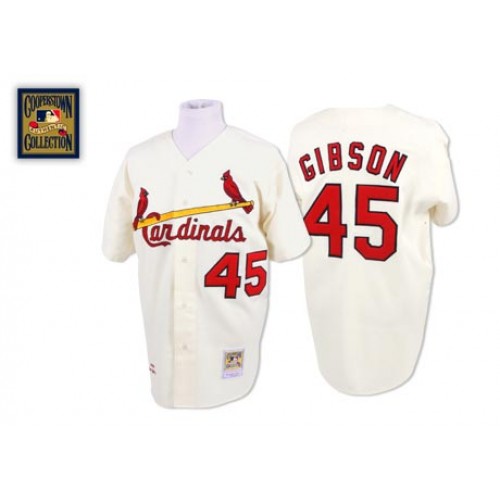 Men's St. Louis Cardinals #45 Bob Gibson Authentic Cream Throwback Baseball Jersey