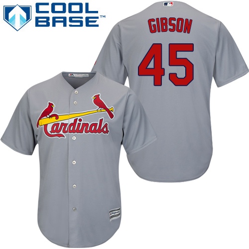 Men's St. Louis Cardinals #45 Bob Gibson Replica Grey Road Cool Base Baseball Jersey