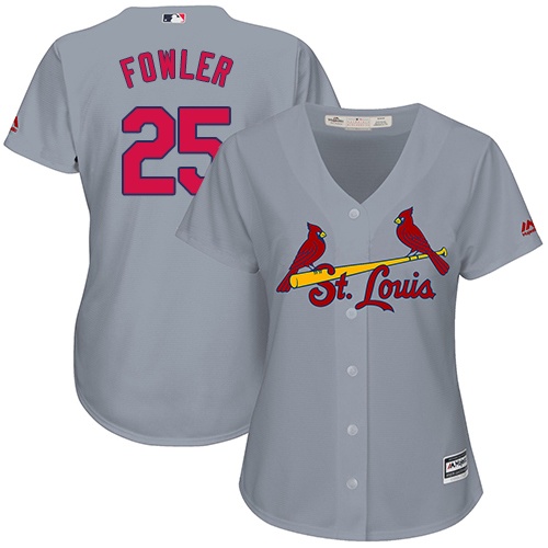 Women's St. Louis Cardinals #25 Dexter Fowler Authentic Grey Road Cool Base Baseball Jersey