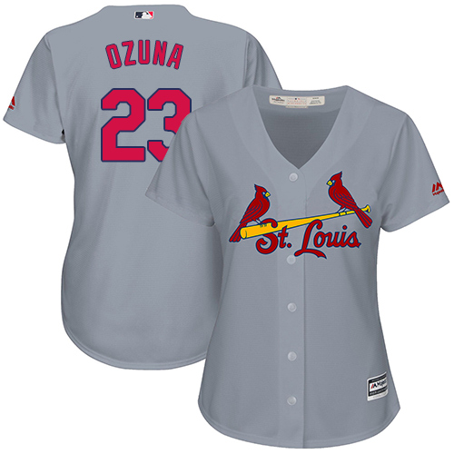 Authentic Women's Marcell Ozuna Grey Road Jersey - #23 Baseball St. Louis Cardinals Cool Base