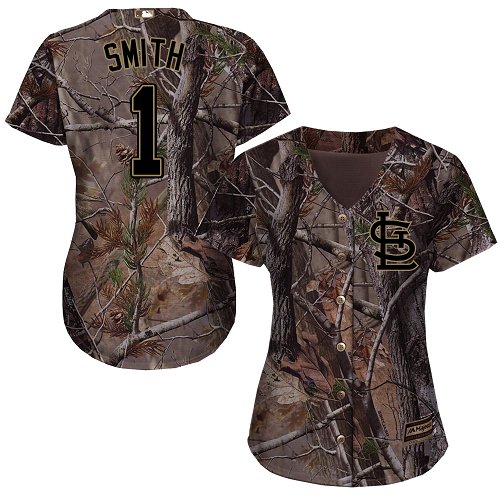 Authentic Women's Ozzie Smith Camo Jersey - #1 Baseball St. Louis Cardinals Flex Base Realtree Collection