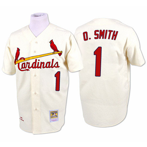Men's St. Louis Cardinals #1 Ozzie Smith Authentic Cream Throwback