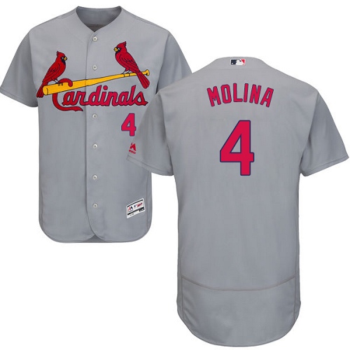 Authentic Men's Yadier Molina Grey Road Jersey - #4 Baseball St. Louis Cardinals Flex Base