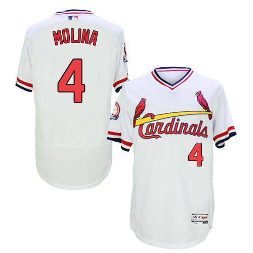 Men's St. Louis Cardinals #4 Yadier Molina White Flexbase Authentic Collection Cooperstown Baseball Jersey